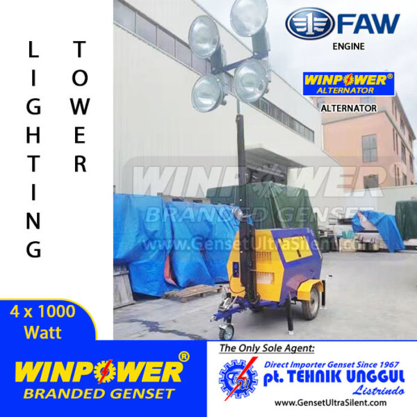 genset lighting tower FAWDE 4x1000 watt, genset silent lighting tower FAW 4 x 1000 watt